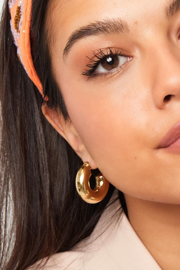 Ear studs half round basic large Gold Color Stainless Steel Earrings