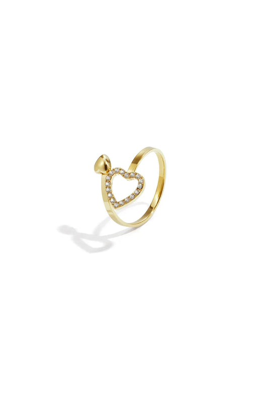 Adjustable ring with hearts and stones Gold Color One Size