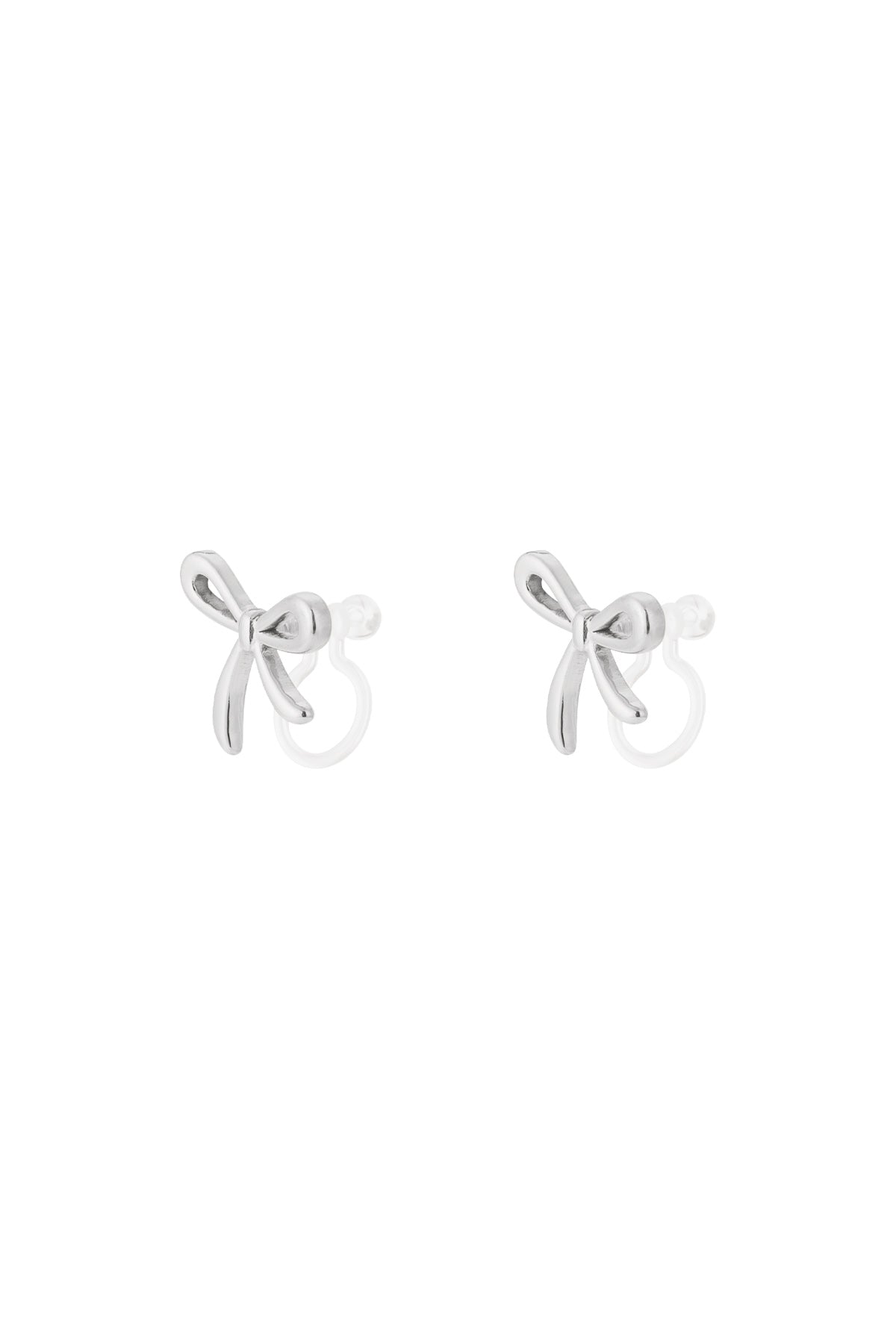 Bow Clip Earrings Silver Color