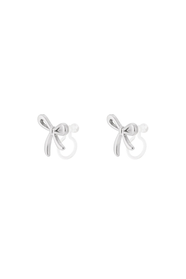 Bow Clip Earrings Silver Color