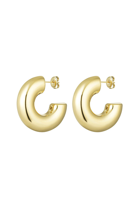 Ear studs half round basic large Gold Color Stainless Steel Earrings Gold Color