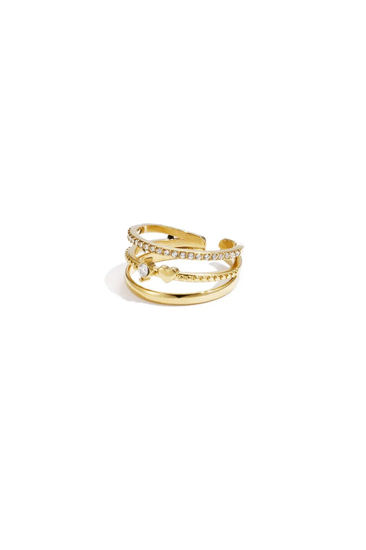 3-layer ring with stones Gold Color One Size