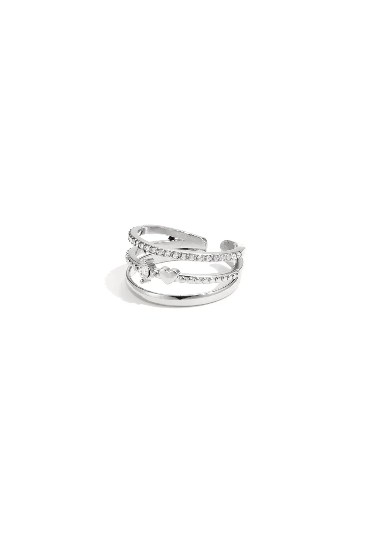 3-layer ring with stones Silver Color One Size