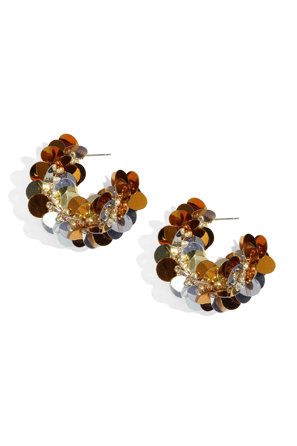 Hoop earrings made of sequins and beads Gold Color