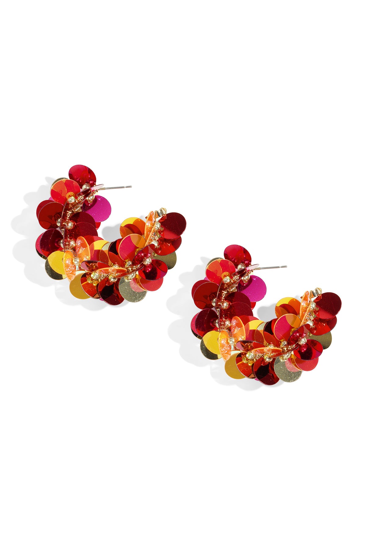 Hoop earrings made of sequins and beads Rose Red
