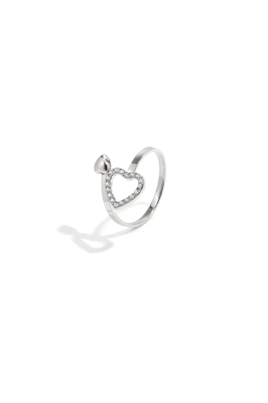Adjustable ring with hearts and stones Silver Color One Size